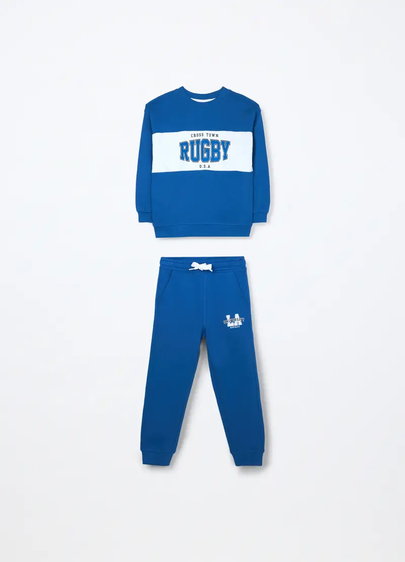 Jogging Set In French Terry Di Puro Cotone Bambino, Blu elettrico