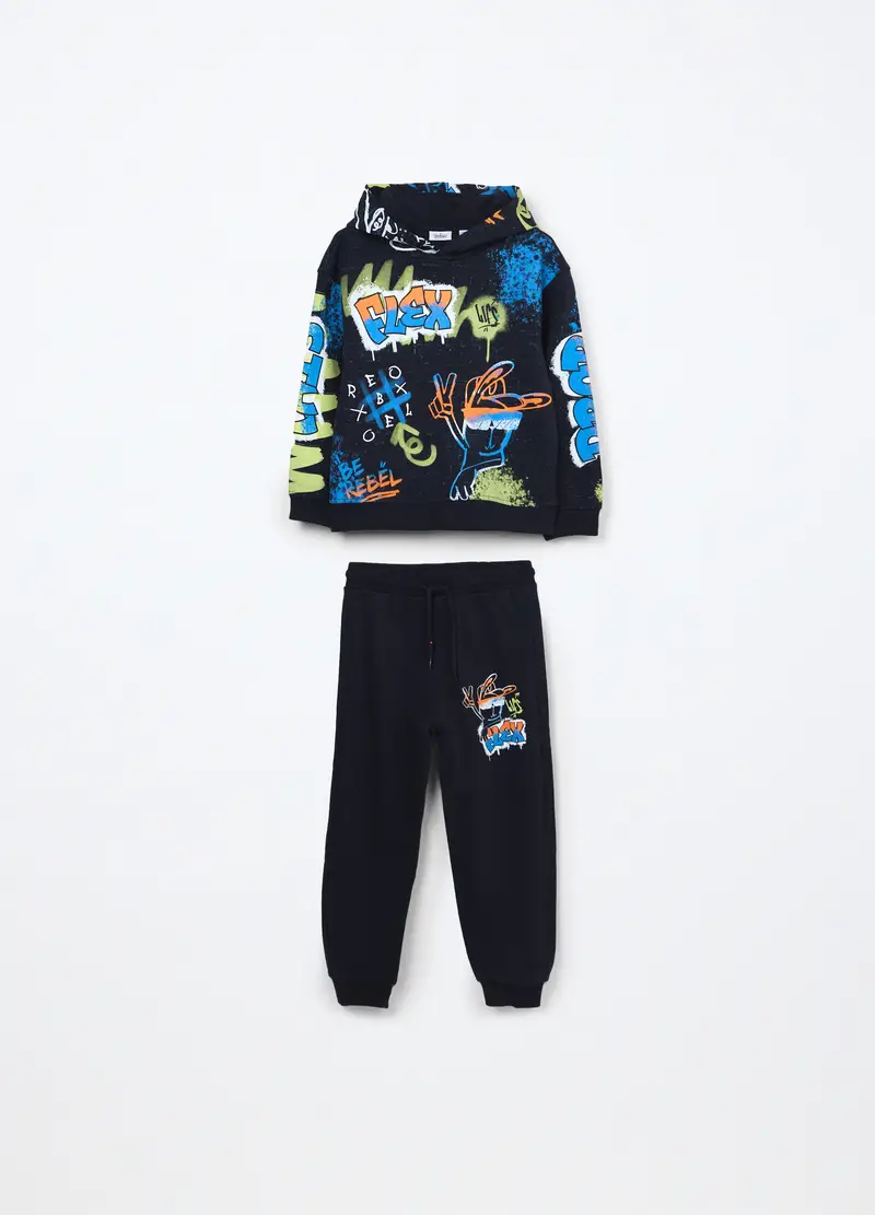 Jogging Set In French Terry Di Puro Cotone, Bambino, Blu scuro