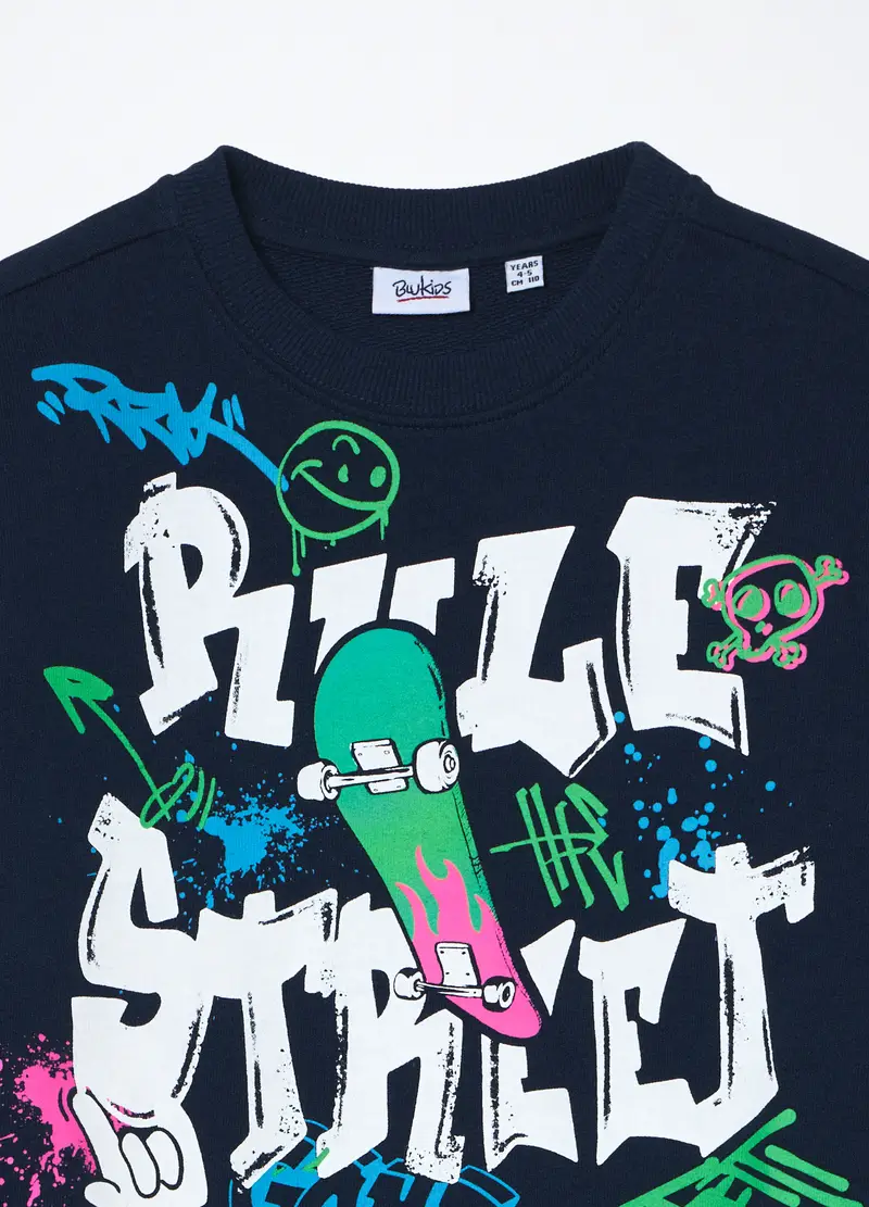 Jogging Set In French Terry Di Puro Cotone Bambino, Blu scuro miniatura 3