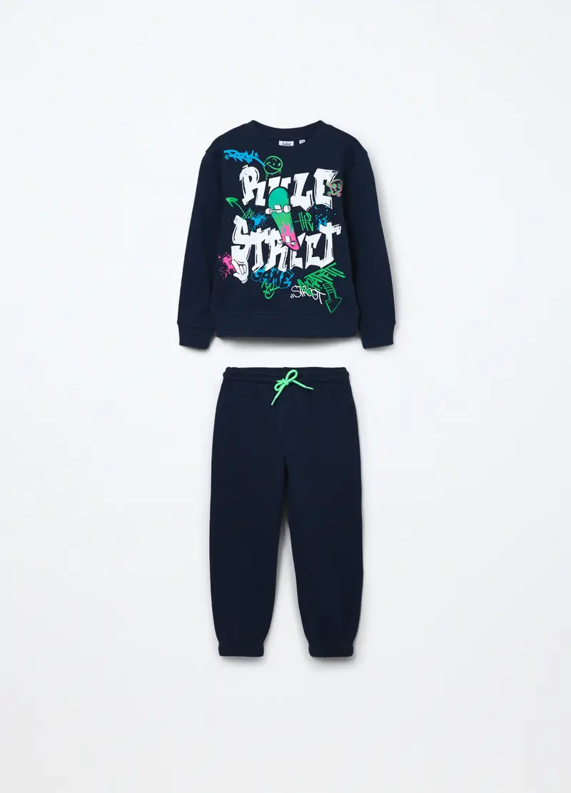 Jogging Set In French Terry Di Puro Cotone Bambino, Blu scuro