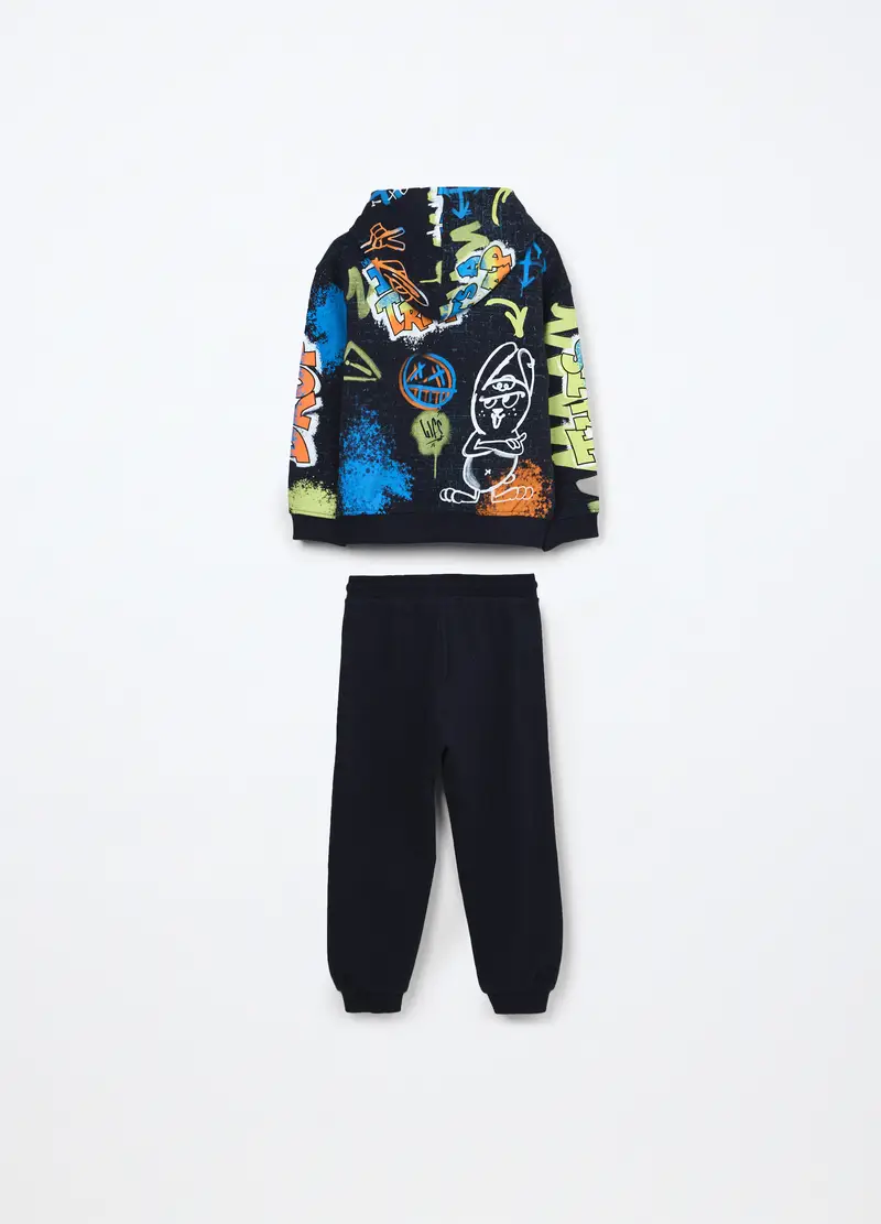 Jogging Set In French Terry Di Puro Cotone, Bambino, Blu scuro miniatura 2