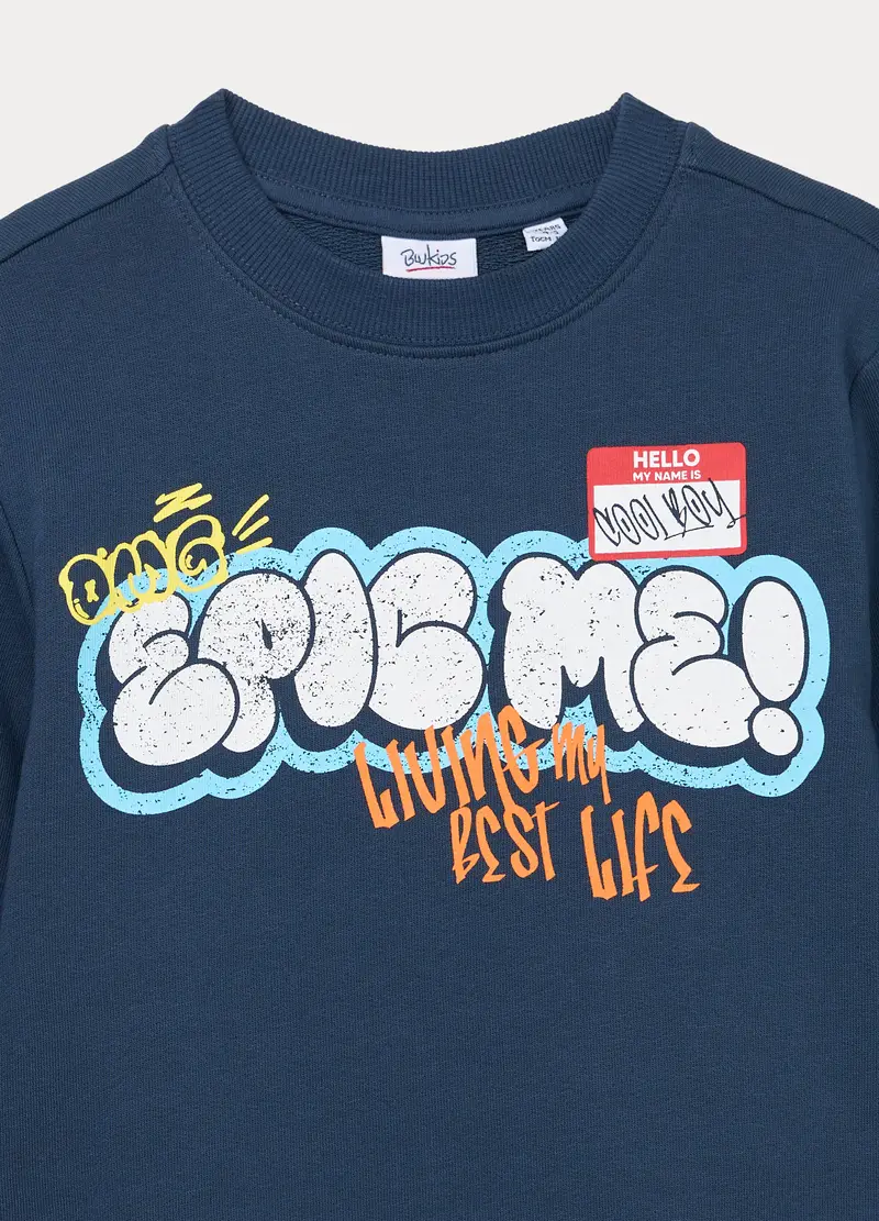 Jogging Set In French Terry Di Puro Cotone Bambino, Blu scuro miniatura 3