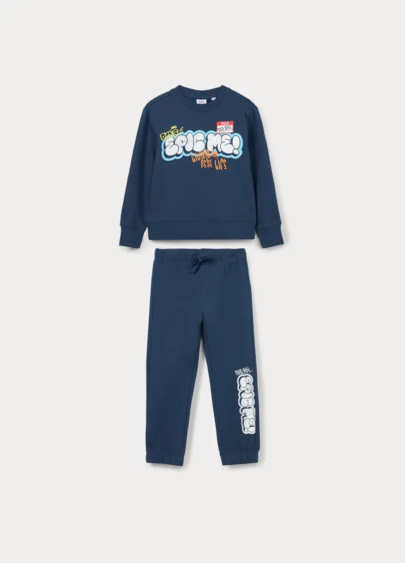 Jogging Set In French Terry Di Puro Cotone Bambino, Blu scuro