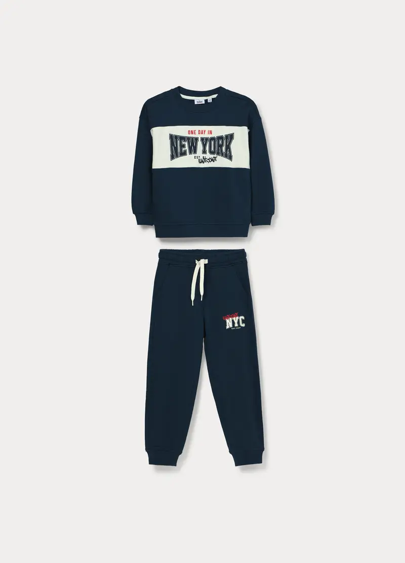 Jogging Set In French Terry Di Puro Cotone Bambino, Blu scuro