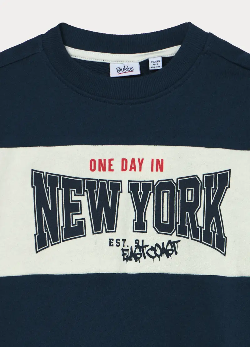 Jogging Set In French Terry Di Puro Cotone Bambino, Blu scuro miniatura 3