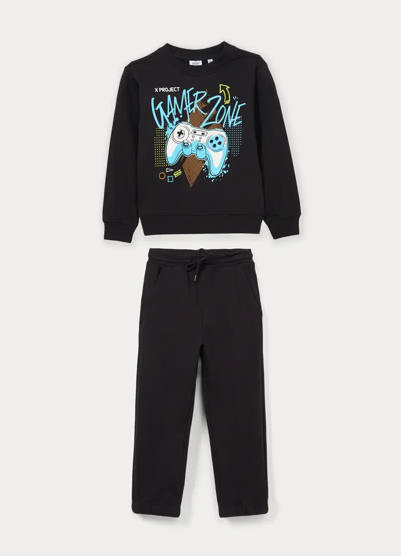 Jogging Set In French Terry Di Puro Cotone Bambino, Nero