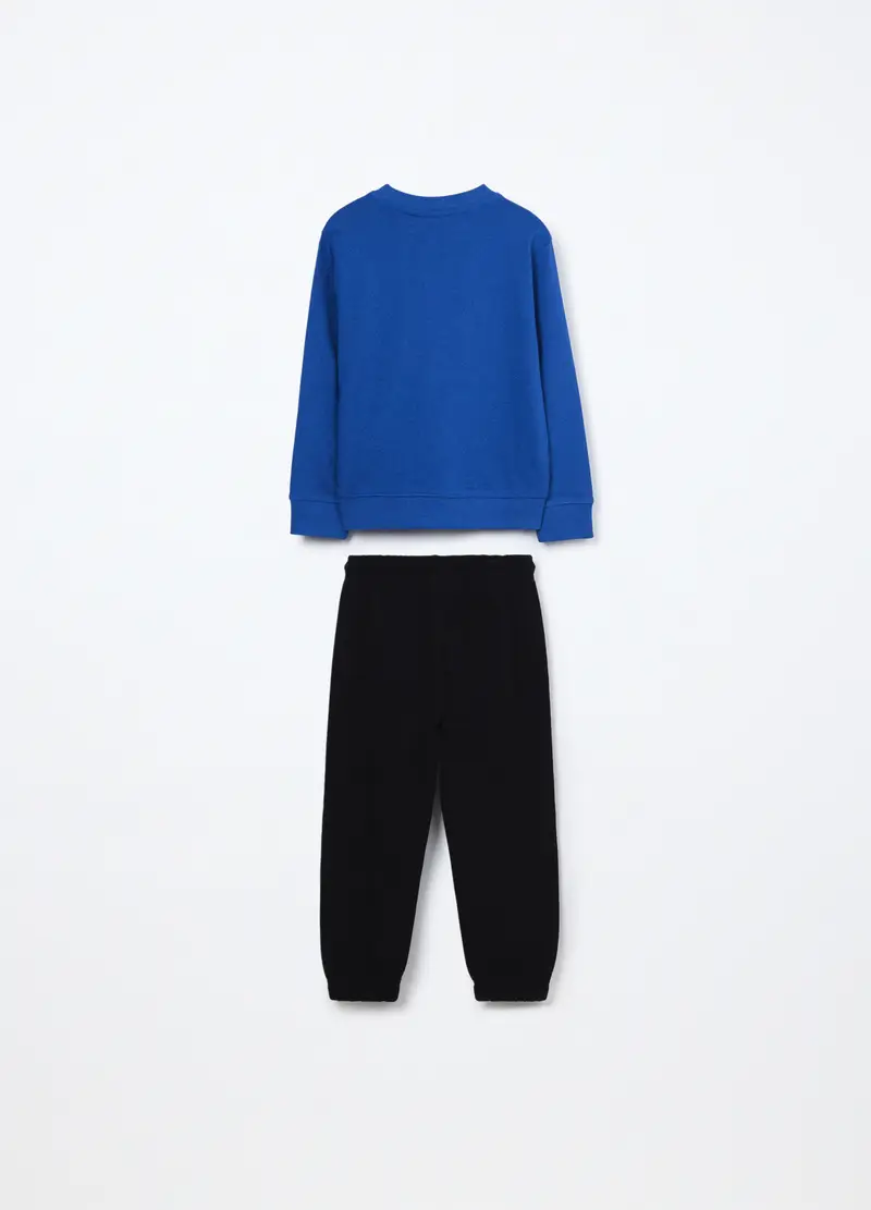 Jogging Set In French Terry Di Puro Cotone Bambino, Nero/Blu miniatura 2
