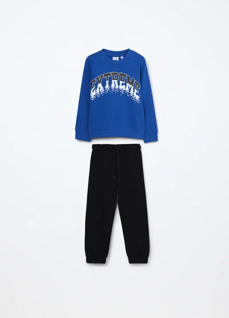 Jogging Set In French Terry Di Puro Cotone Bambino, Nero/Blu