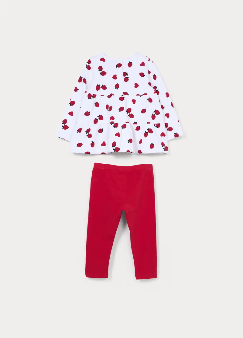 Jogging Set In French Terry Di Puro Cotone Bimba, Bambina, Bianco/Rosso miniatura 2