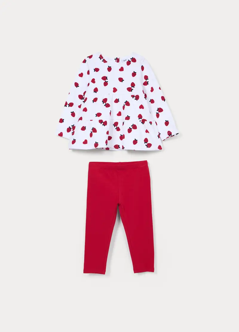 Jogging Set In French Terry Di Puro Cotone Bimba, Bambina, Bianco/Rosso