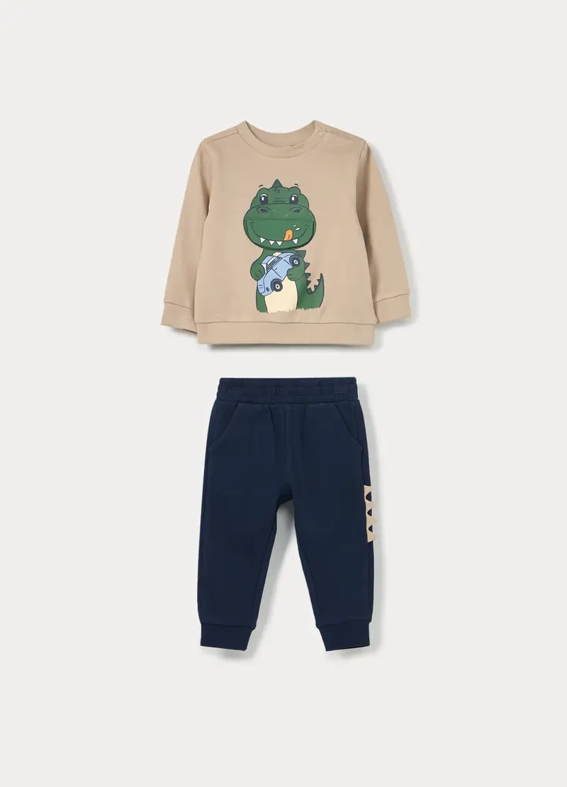 Jogging Set In French Terry Di Puro Cotone Bimbo, Bambino, Beige chiaro