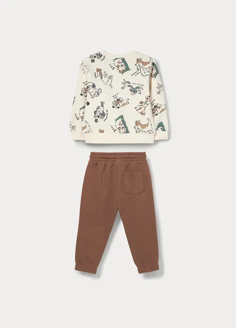 Jogging Set In French Terry Di Puro Cotone Bimbo, Bambino, Bianco panna miniatura 2