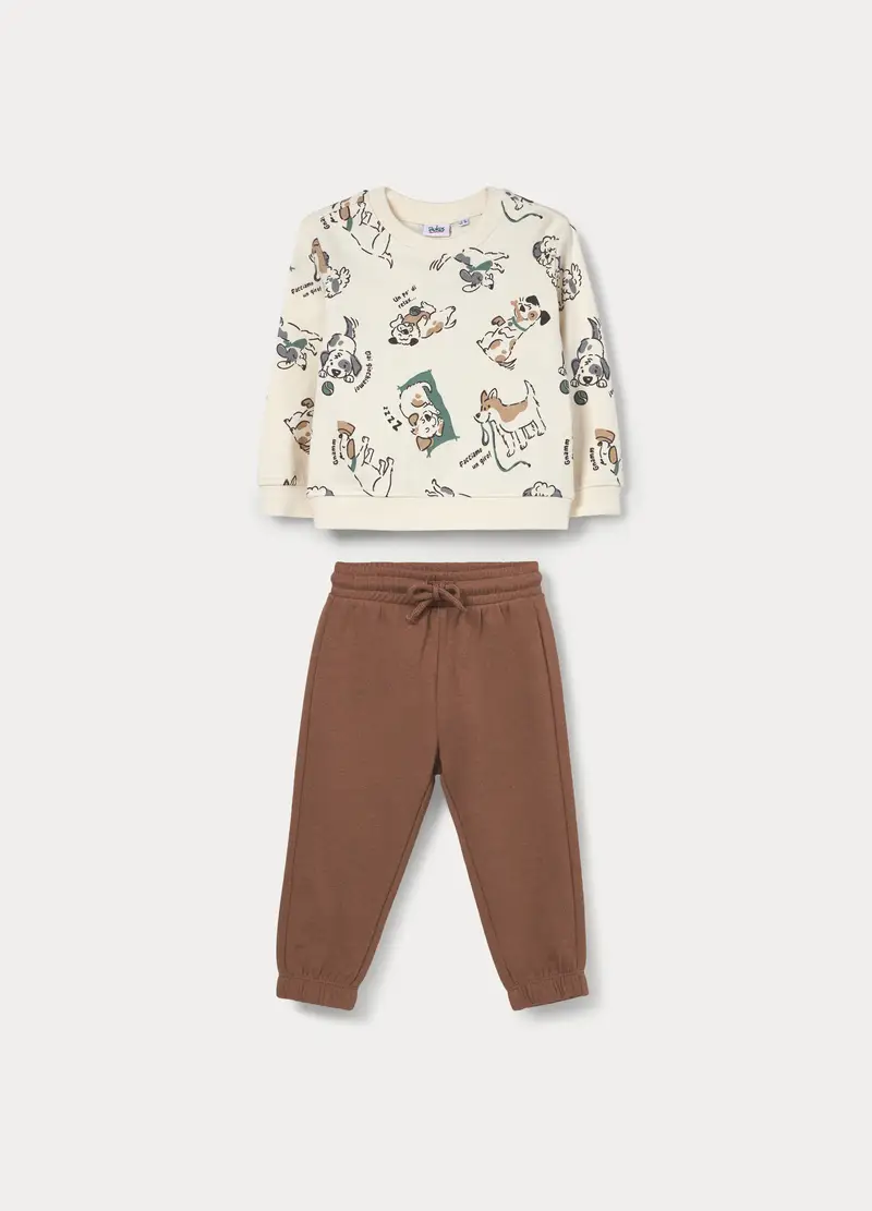 Jogging Set In French Terry Di Puro Cotone Bimbo, Bambino, Bianco panna