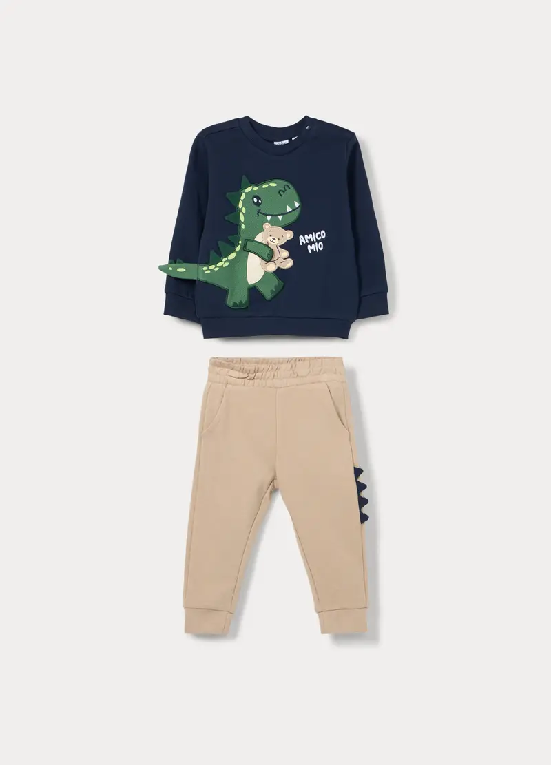 Jogging Set In French Terry Di Puro Cotone Bimbo, Bambino, Blu/Beige