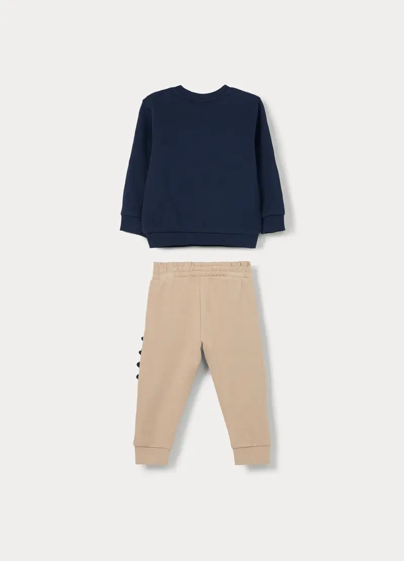 Jogging Set In French Terry Di Puro Cotone Bimbo, Bambino, Blu/Beige miniatura 2