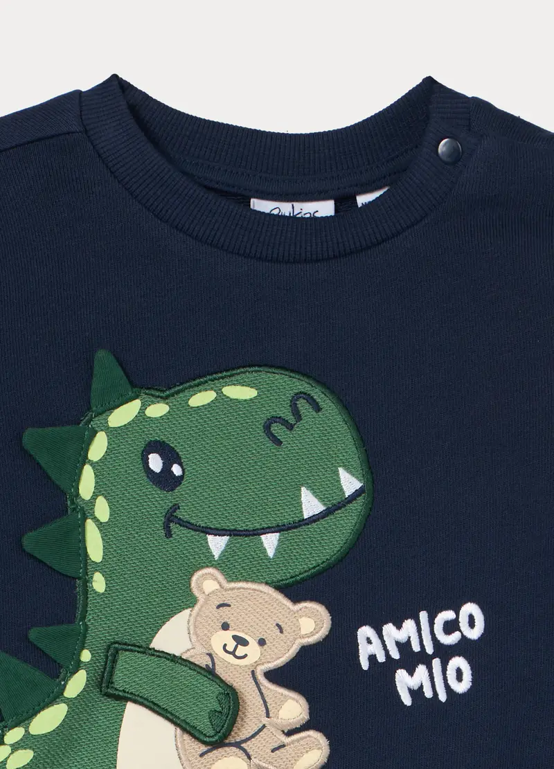 Jogging Set In French Terry Di Puro Cotone Bimbo, Bambino, Blu/Beige miniatura 3