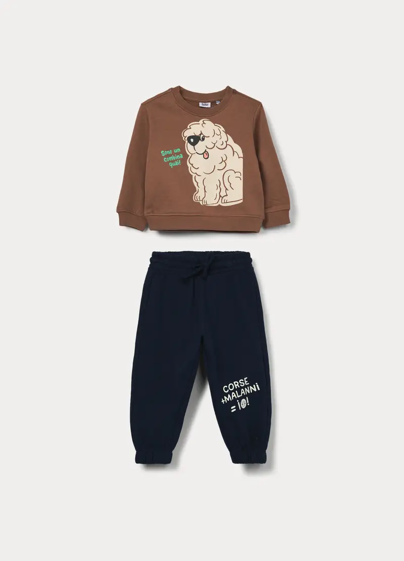 Jogging Set In French Terry Di Puro Cotone Bimbo, Bambino, Marrone scuro