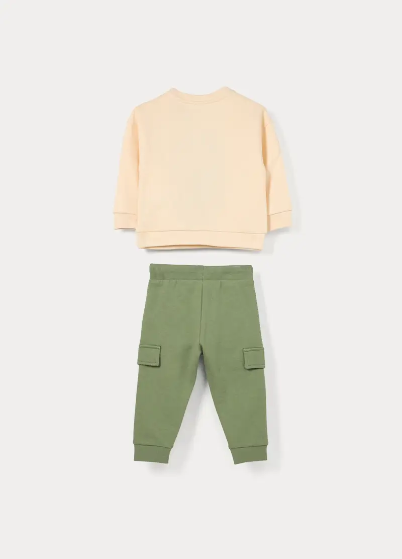 Jogging Set In French Terry Di Puro Cotone Bimbo, Bambino, Verde oliva miniatura 2