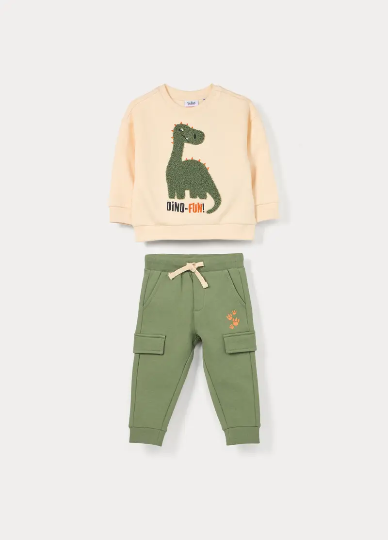 Jogging Set In French Terry Di Puro Cotone Bimbo, Bambino, Verde oliva
