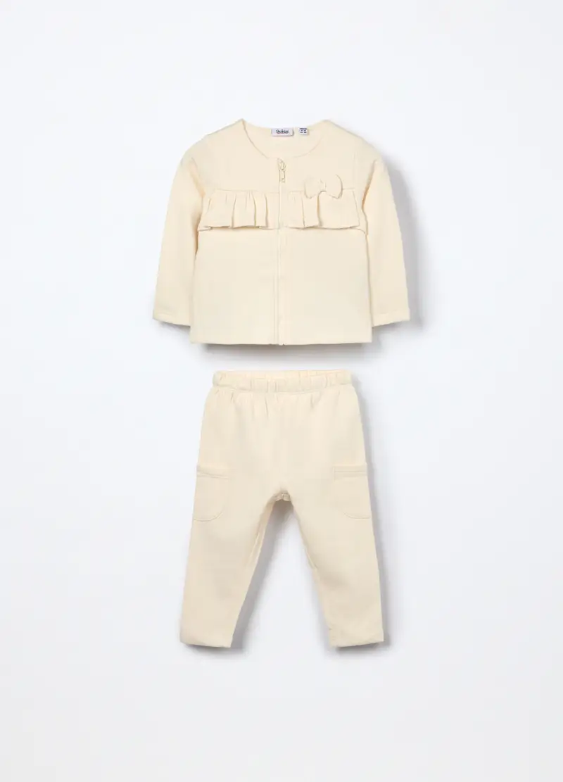 Jogging Set In French Terry Di Puro Cotone Neonata, Bambina, Bianco avorio