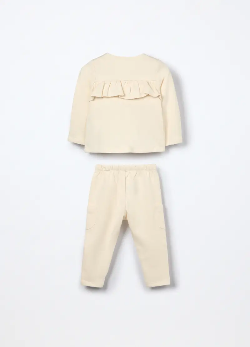Jogging Set In French Terry Di Puro Cotone Neonata, Bambina, Bianco avorio miniatura 2