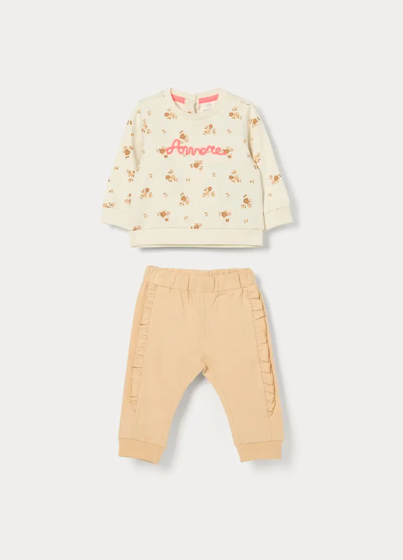Jogging Set In French Terry Di Puro Cotone Neonata, Beige chiaro