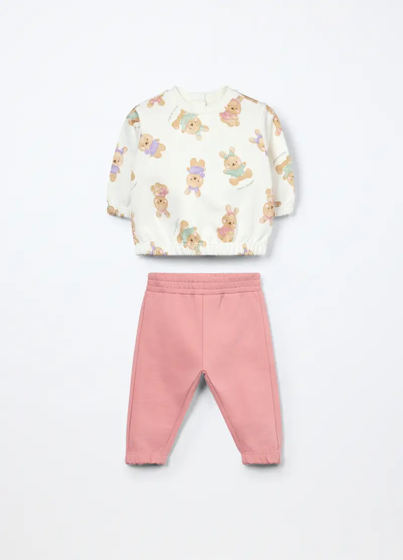 Blukids, Jogging Set In French Terry Di Puro Cotone Neonata, Bianco/Rosa, Taglia: 1-3