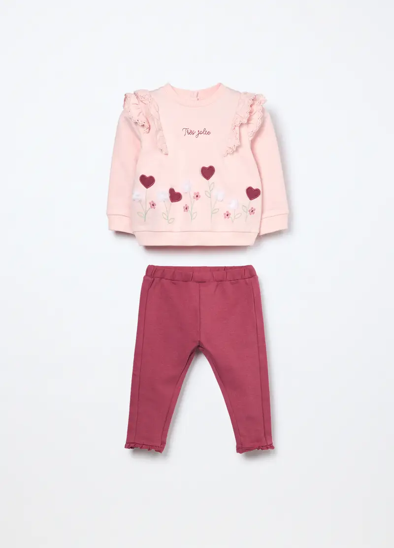 Jogging Set In French Terry Di Puro Cotone Neonata, Rosa pastello