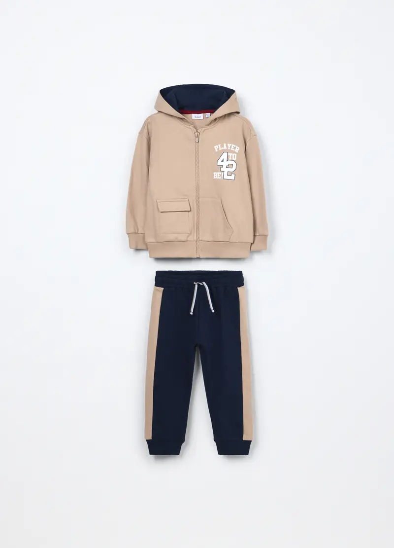 Jogging Set In French Terry Di Puro Cotone Neonato, Bambino, Beige chiaro
