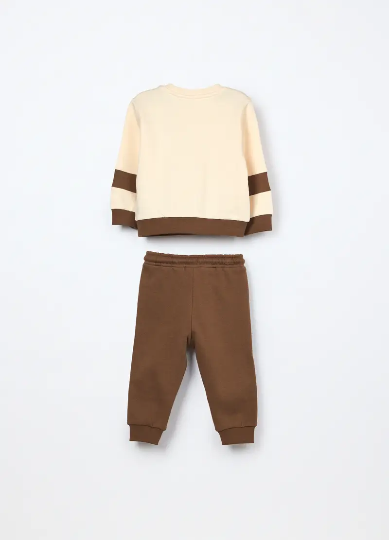 , Jogging Set In French Terry Di Puro Cotone Neonato, Bambino, Bianco/Marrone miniatura 2