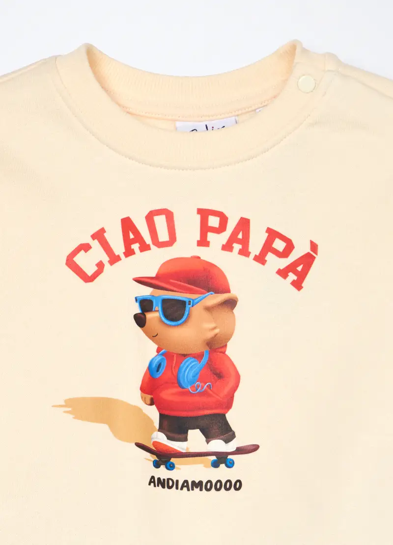 , Jogging Set In French Terry Di Puro Cotone Neonato, Bambino, Bianco/Marrone miniatura 3