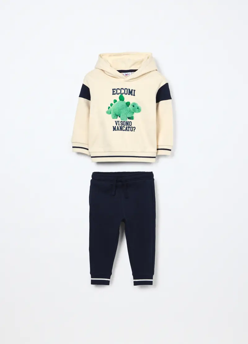 Jogging Set In French Terry Di Puro Cotone Neonato, Bambino, Bianco panna