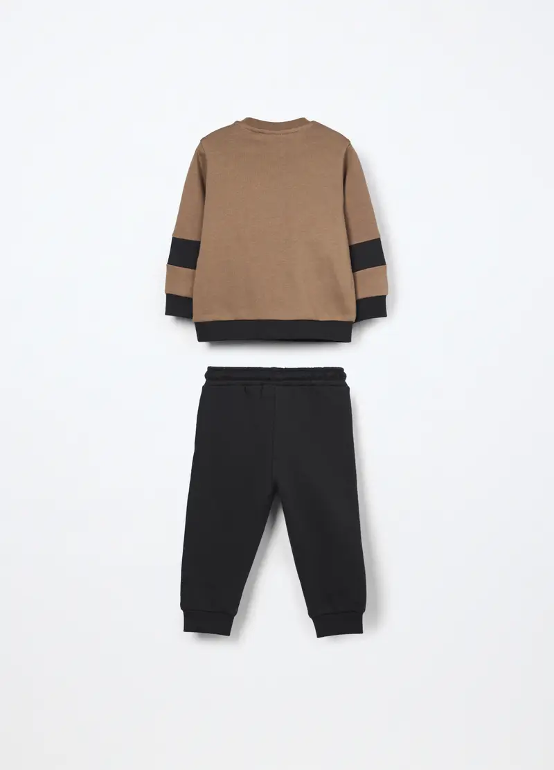Jogging Set In French Terry Di Puro Cotone Neonato, Bambino, Marrone chiaro miniatura 2