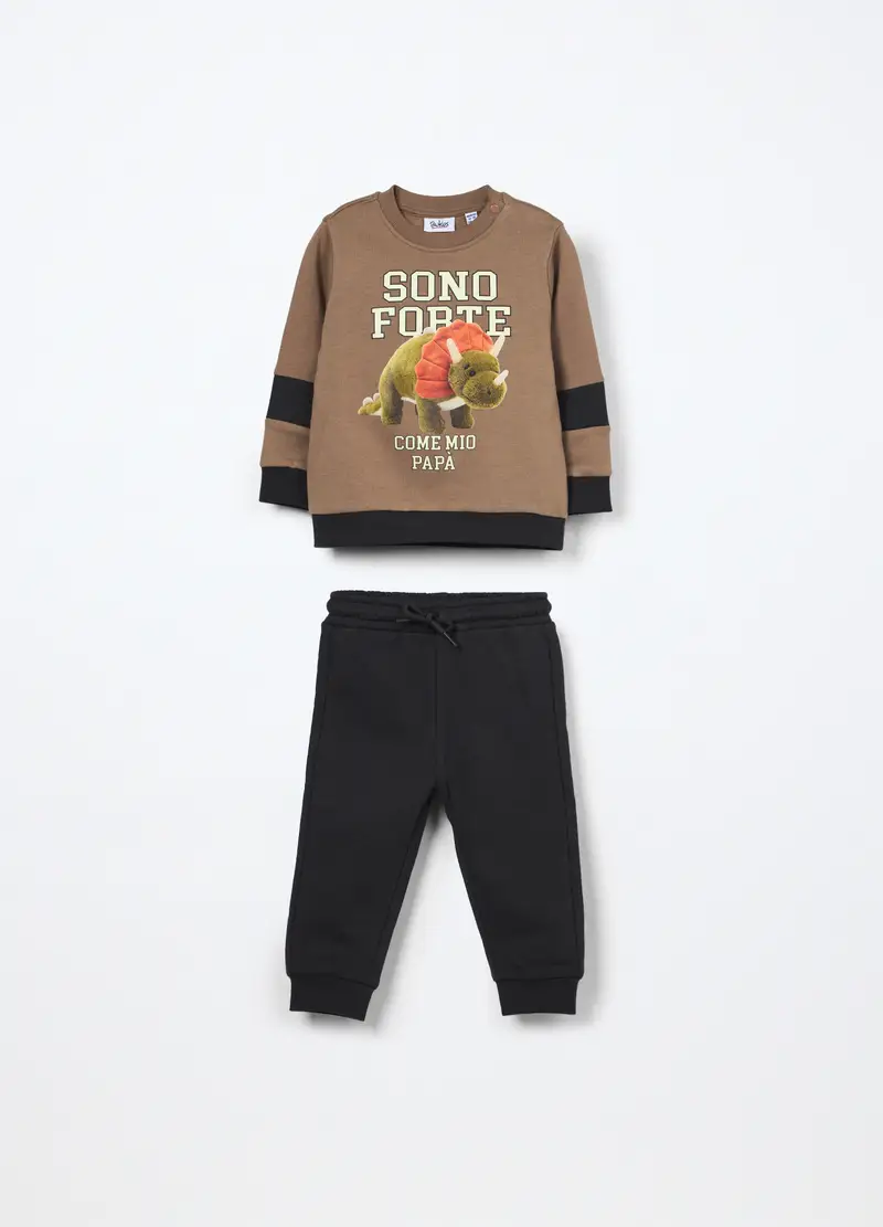 Jogging Set In French Terry Di Puro Cotone Neonato, Bambino, Marrone chiaro