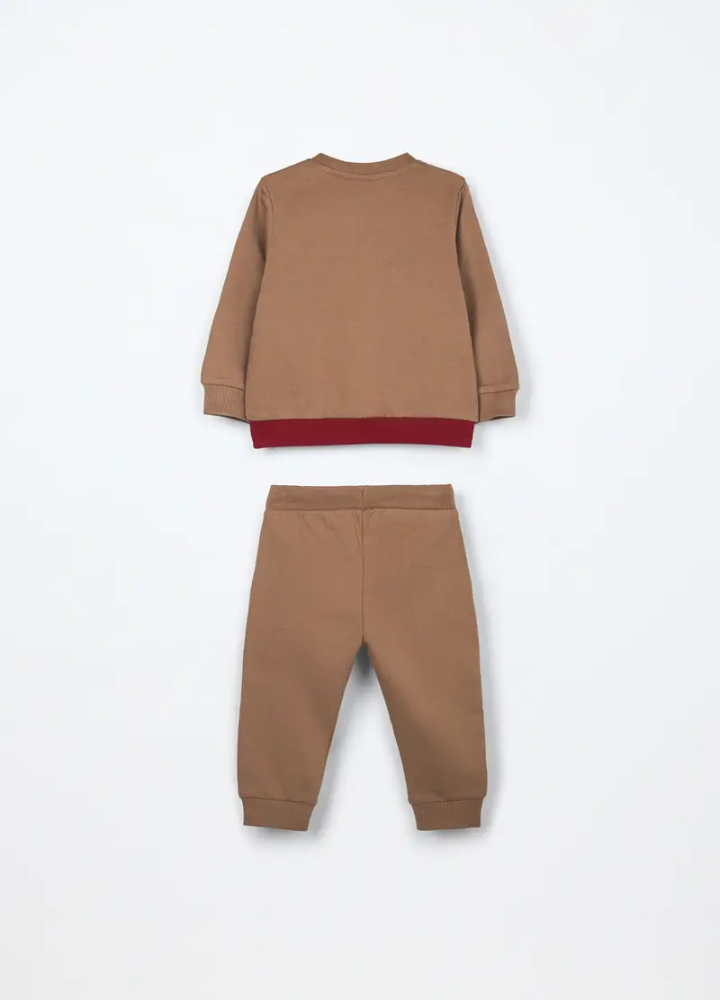 Jogging Set In French Terry Di Puro Cotone Neonato, Bambino, Marrone chiaro miniatura 2