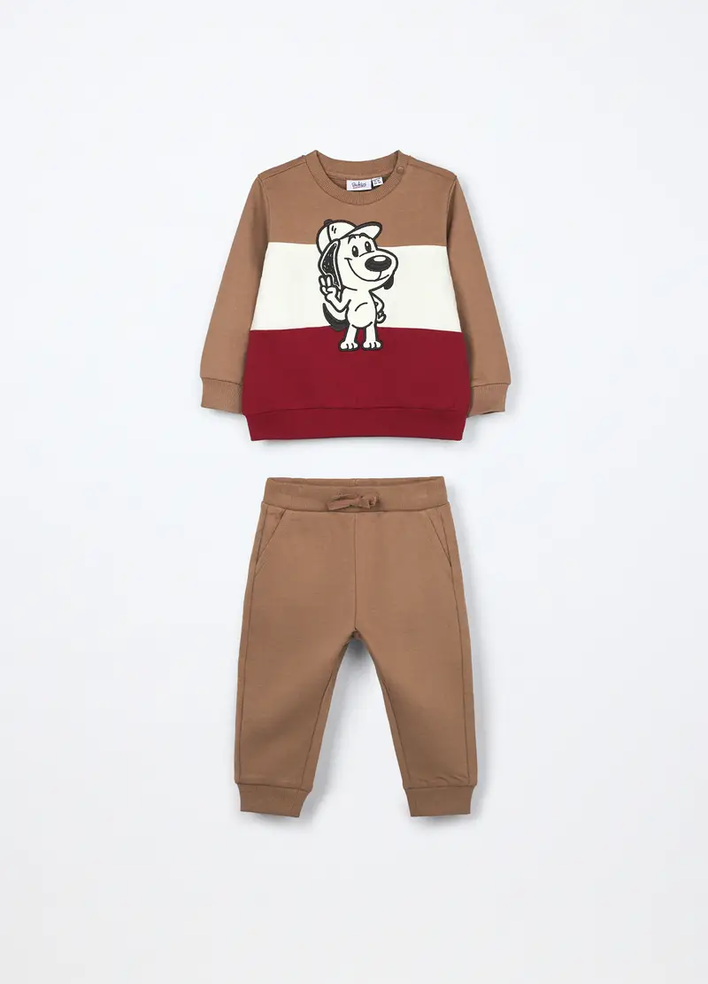 Jogging Set In French Terry Di Puro Cotone Neonato, Bambino, Marrone chiaro