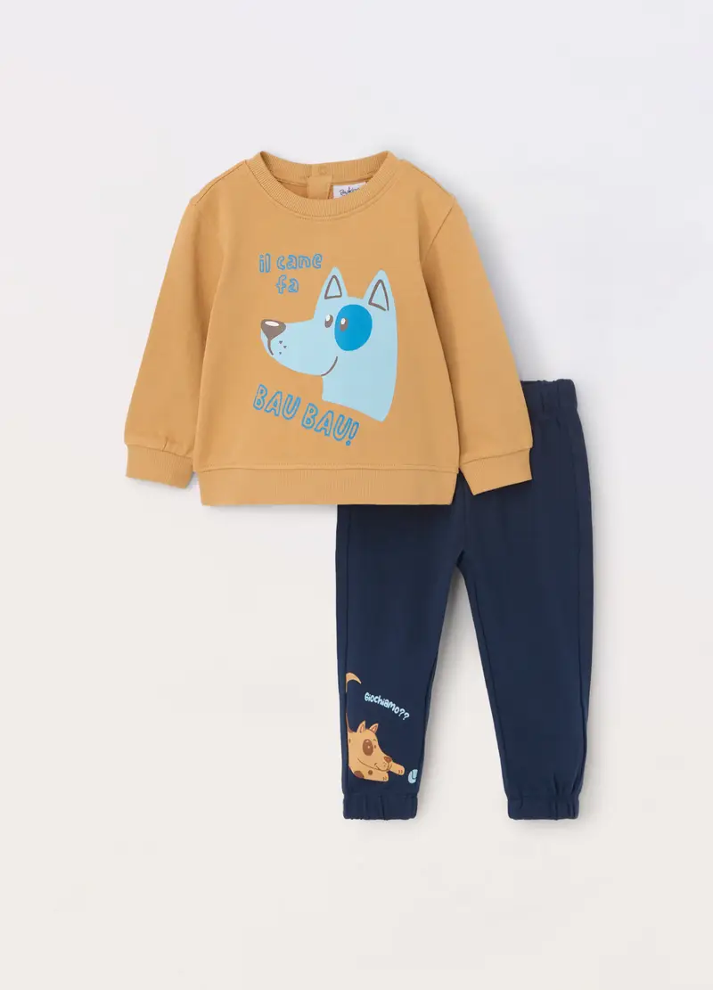 Jogging Set In French Terry Di Puro Cotone Neonato, Bambino, Marrone chiaro