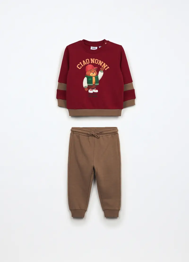 Jogging Set In French Terry Di Puro Cotone Neonato, Bambino, Rosso scuro