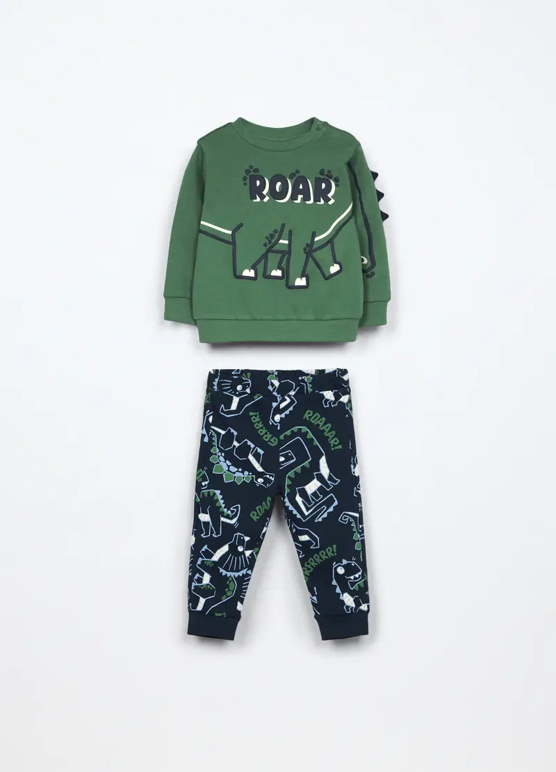 Jogging Set In French Terry Di Puro Cotone Neonato, Bambino, Verde foglia