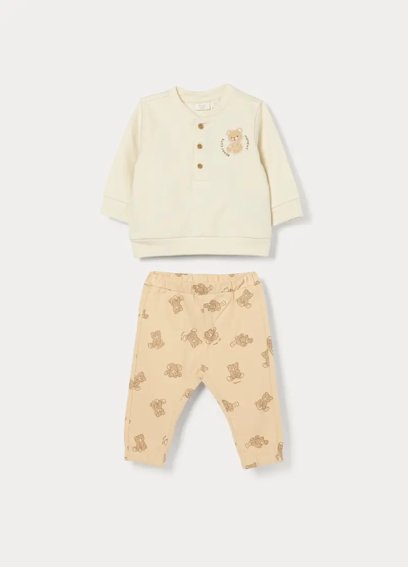Jogging Set In French Terry Di Puro Cotone Neonato, Beige chiaro