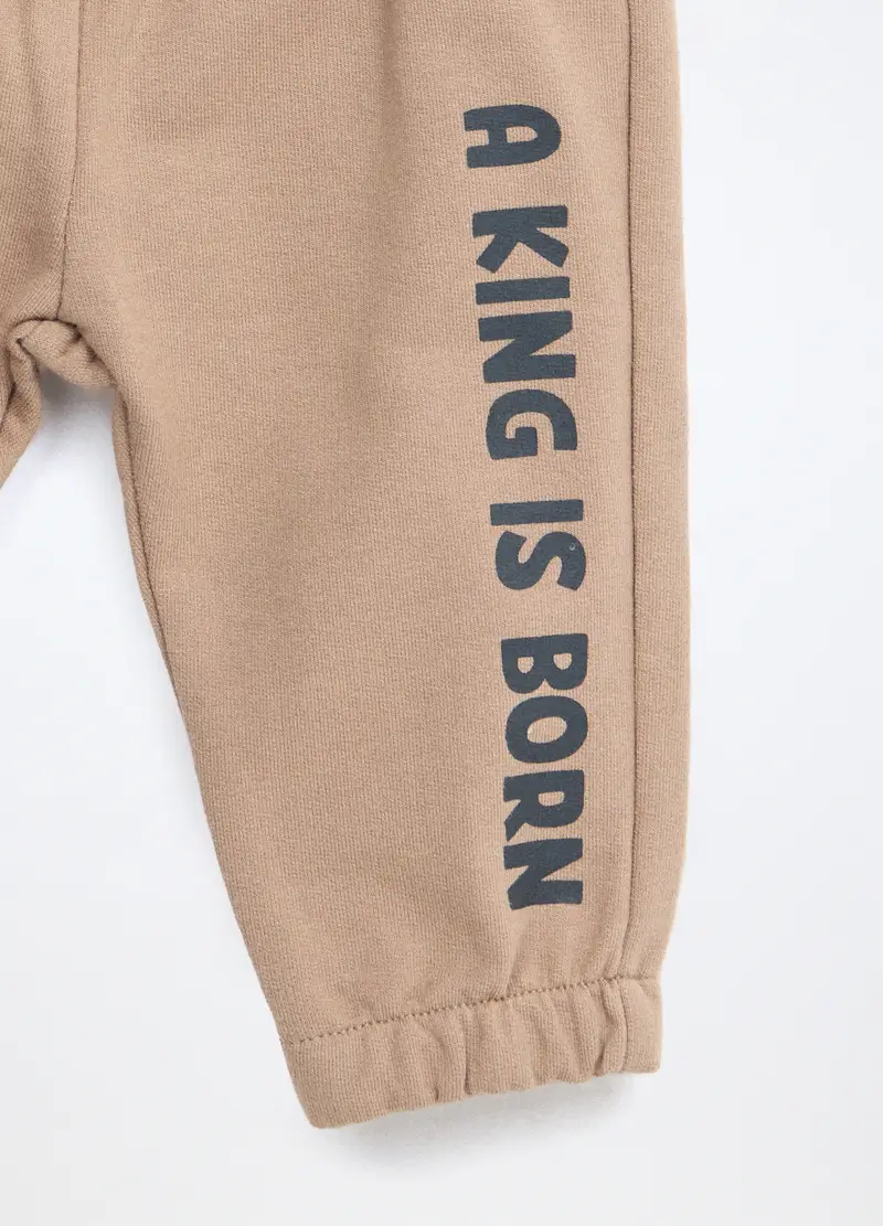 Jogging Set In French Terry Di Puro Cotone, Neonato, Marrone chiaro miniatura 3