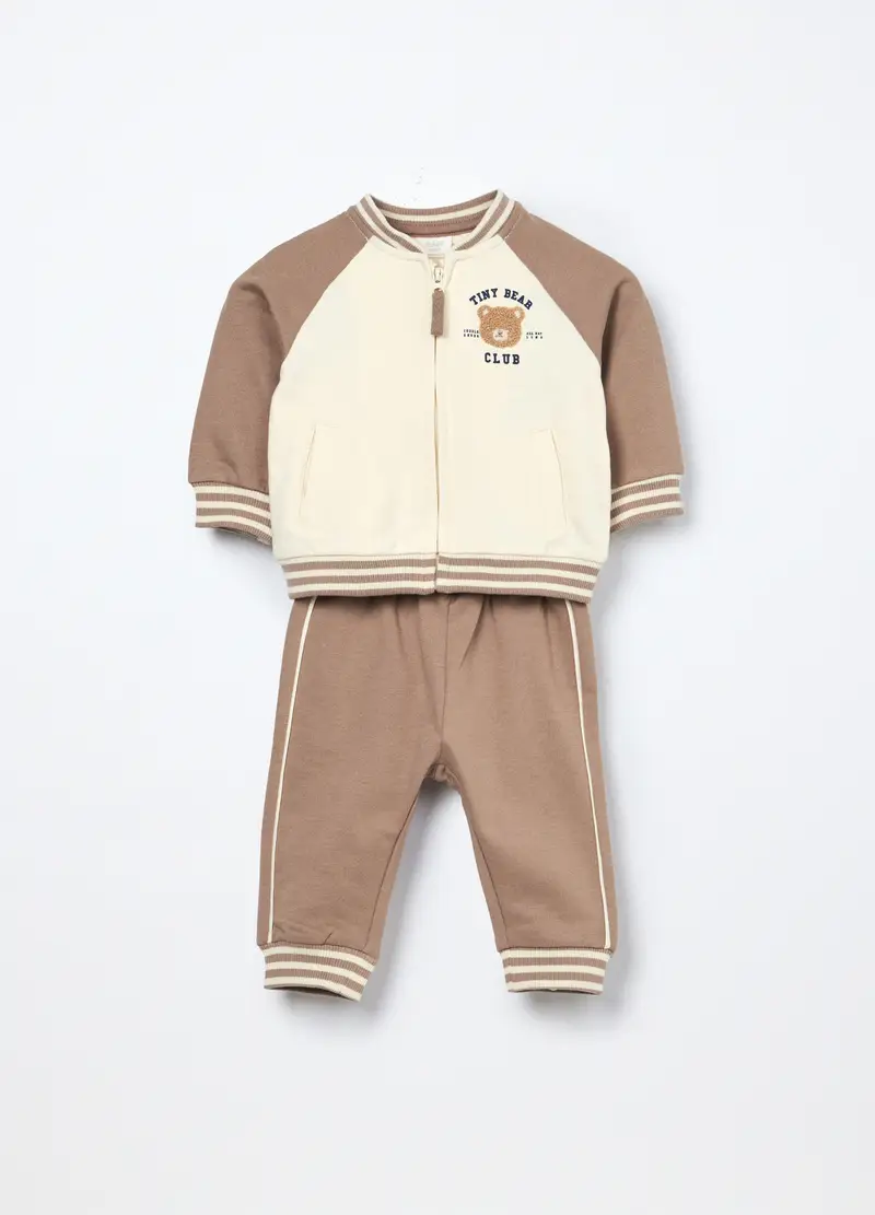 Blukids, Jogging Set In French Terry Di Puro Cotone Neonato, Marrone chiaro, Taglia: 1-3