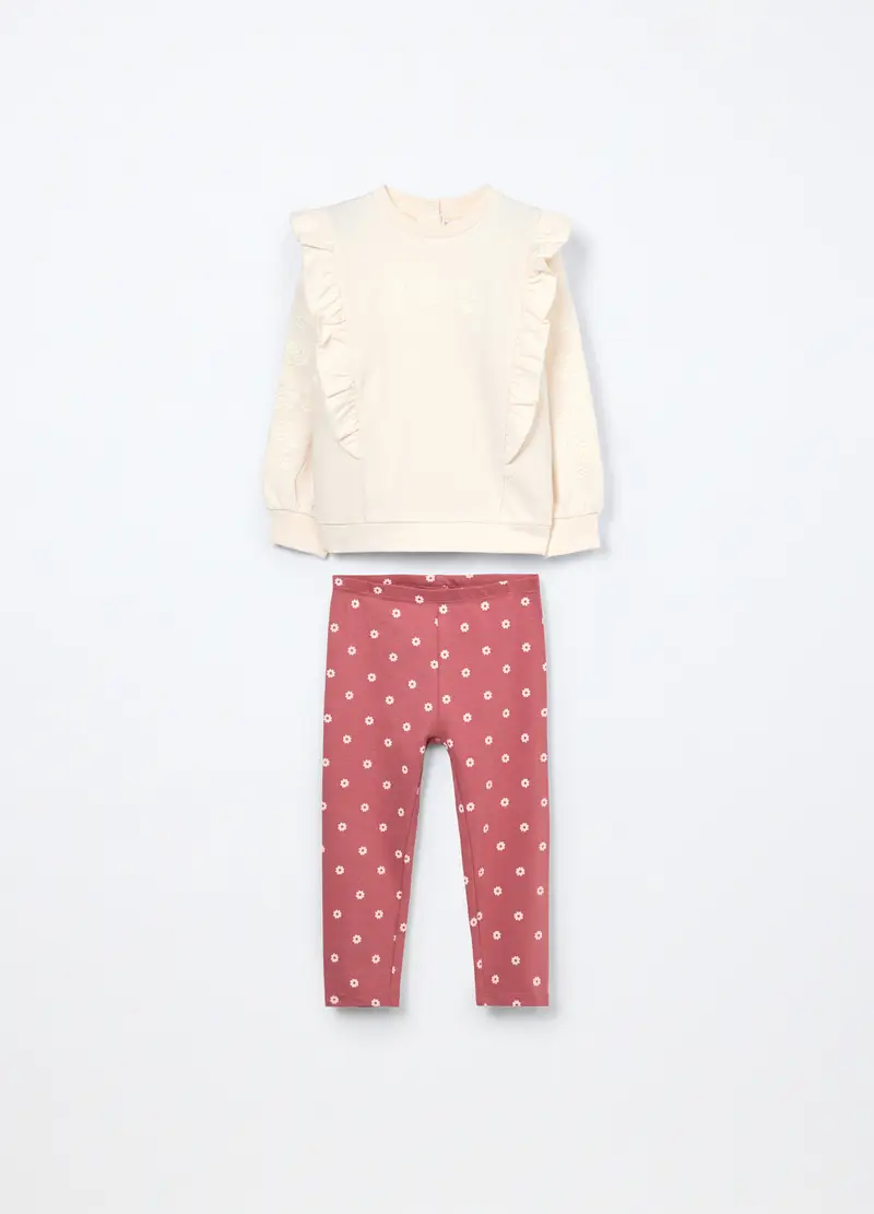 Jogging Set In French Terry Misto Cotone Neonata, Bambina, Bianco panna