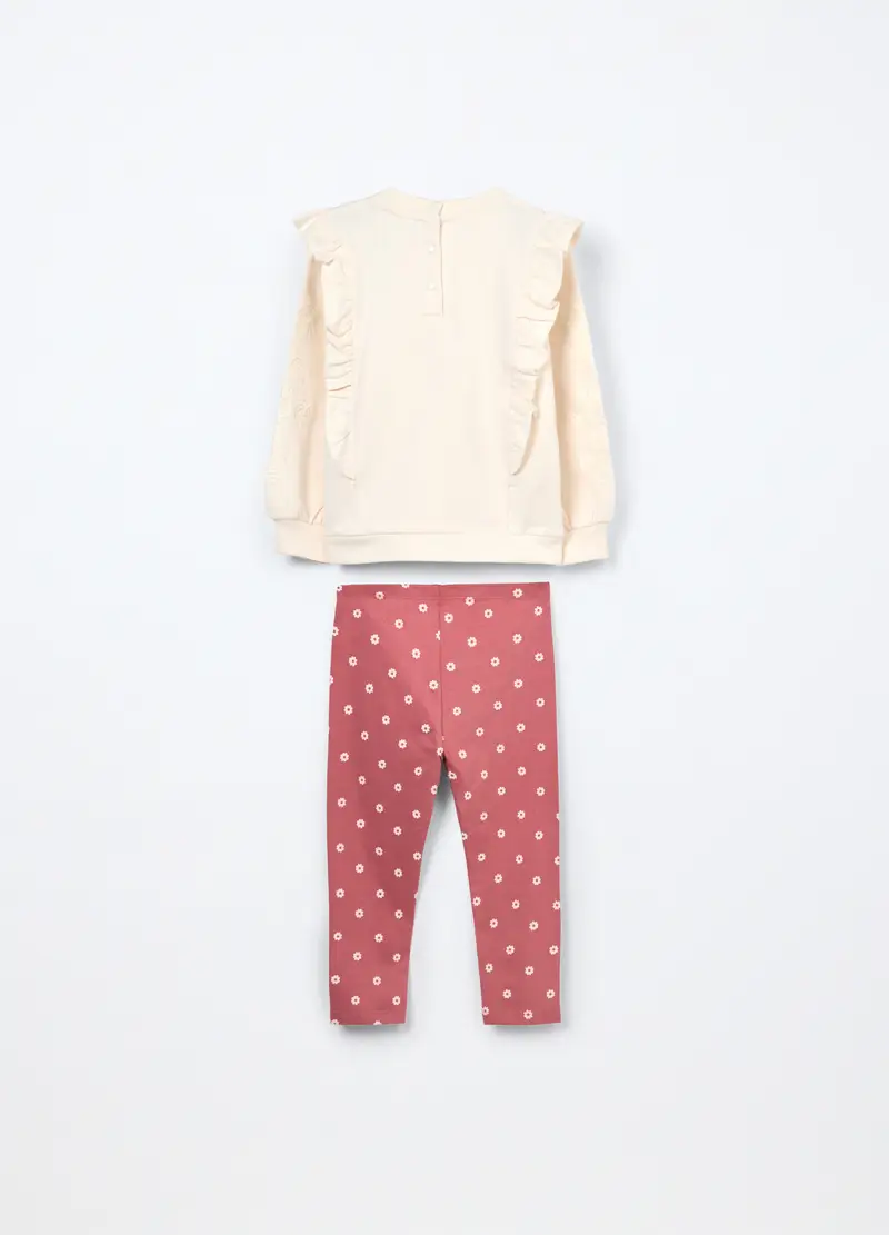 Jogging Set In French Terry Misto Cotone Neonata, Bambina, Bianco panna miniatura 2