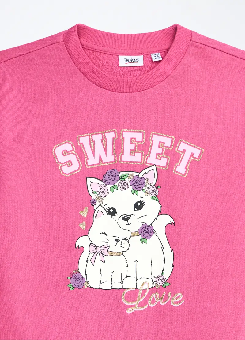 Jogging Set In French Terry Stretch Bambina, Rosa fuxia miniatura 3