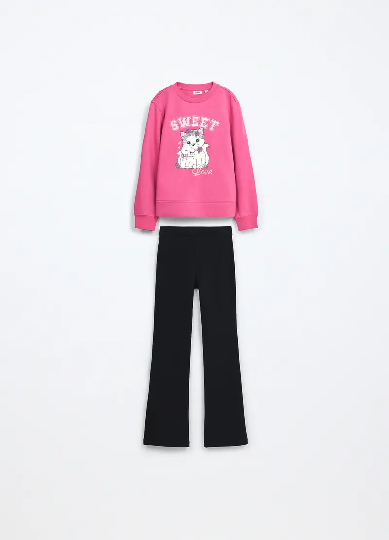 Jogging Set In French Terry Stretch Bambina, Rosa fuxia