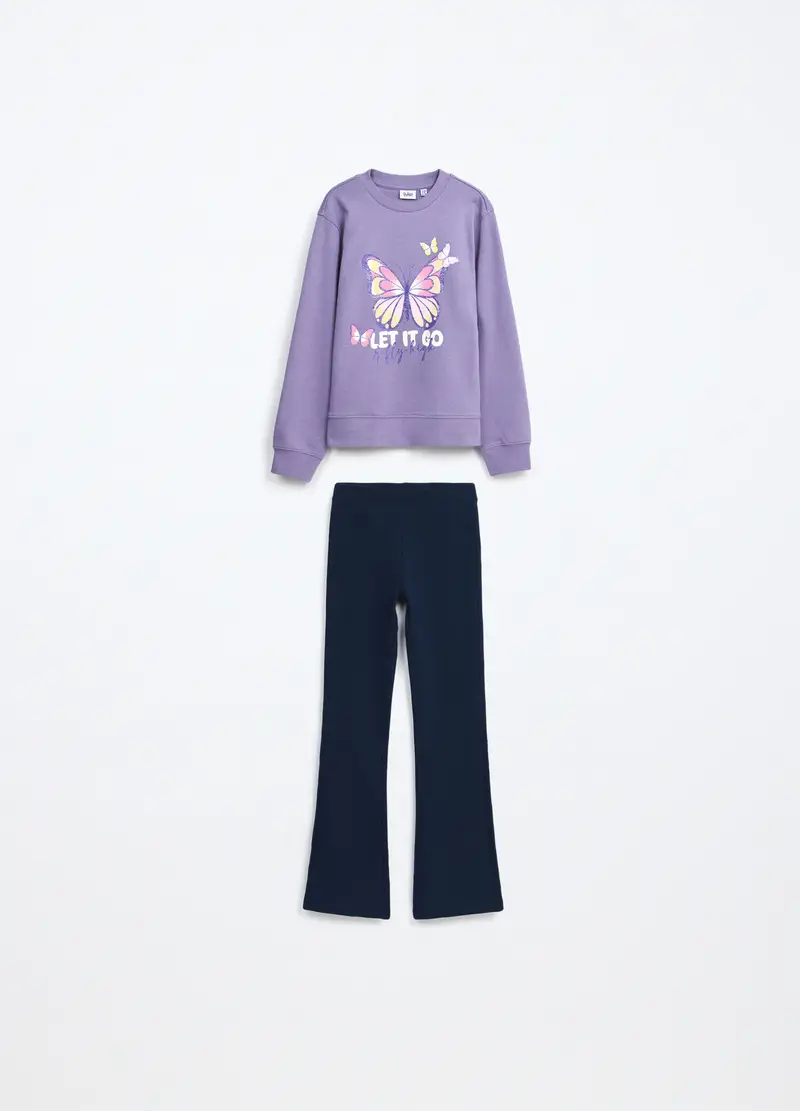 Jogging Set In French Terry Stretch Bambina, Viola lavanda