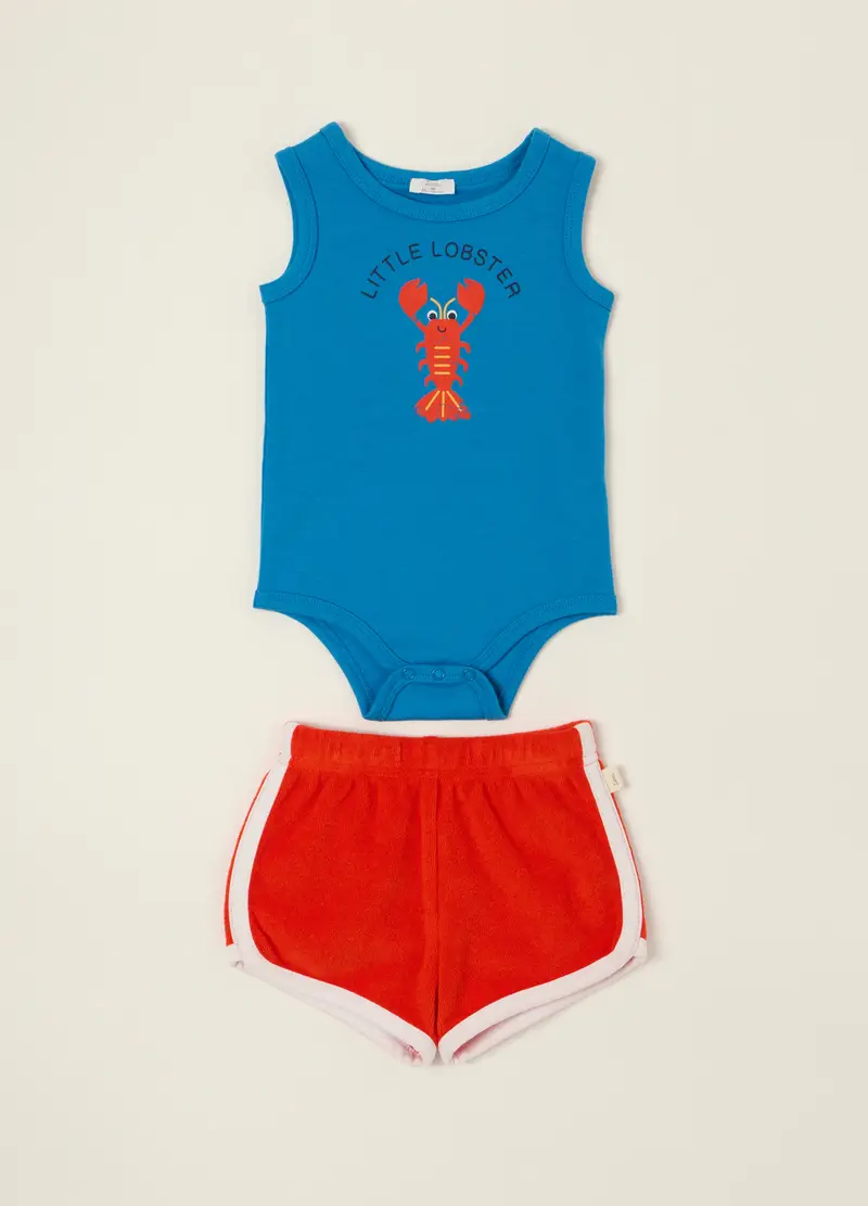 Jogging Set In Interlock Di Puro Cotone Iana Neonato, Rosso aragosta