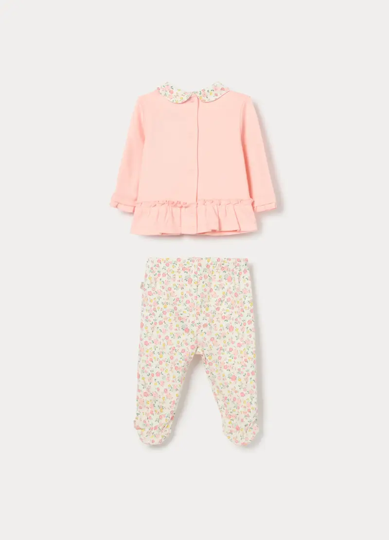 Jogging Set In Interlock Di Puro Cotone Neonata, Rosa pastello miniatura 2