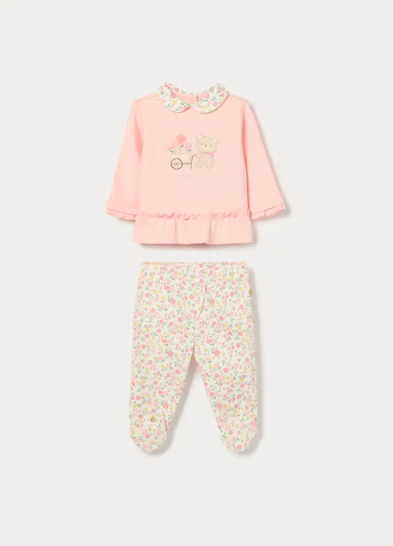 Jogging Set In Interlock Di Puro Cotone Neonata, Rosa pastello